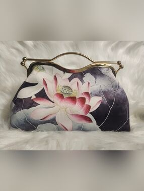 Chinese-style Floral Pink Lotus Print Women's Clutch Bag